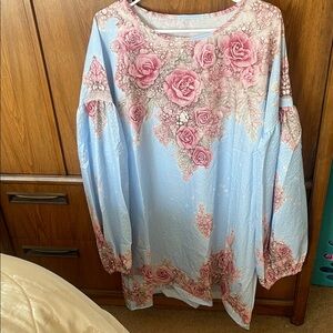 Chic Floral Pink and Blue Women's Tunic